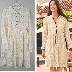 Sundance Victoria Ivory Lace Babydoll Dress Small Empire waist High neck